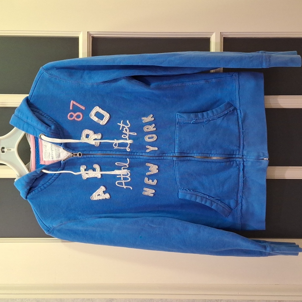 "AEROPOSTALE" Child's L, Blue, white and pink, DISTRESSED, hoodie